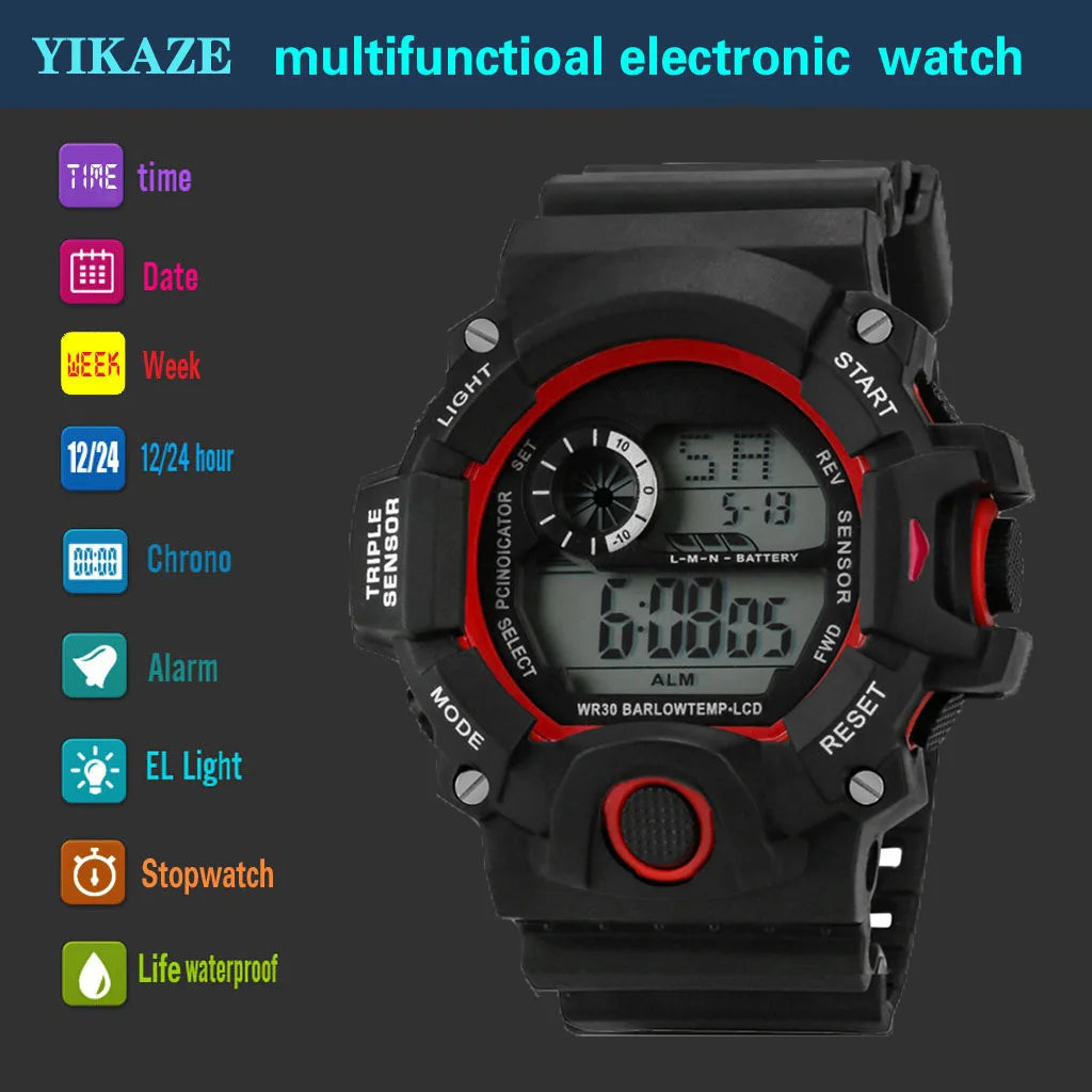 Montre pour hommes de mode sport montre-bracelet électronique grand cadran multifonctionnel étanche alarme lumineuse enfants montre militaire pour hommes