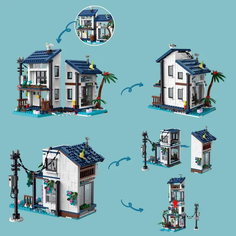 Blocs de Construction Rétro LED Enfant — Ville Japonaise Plage Villa 813 Pièces