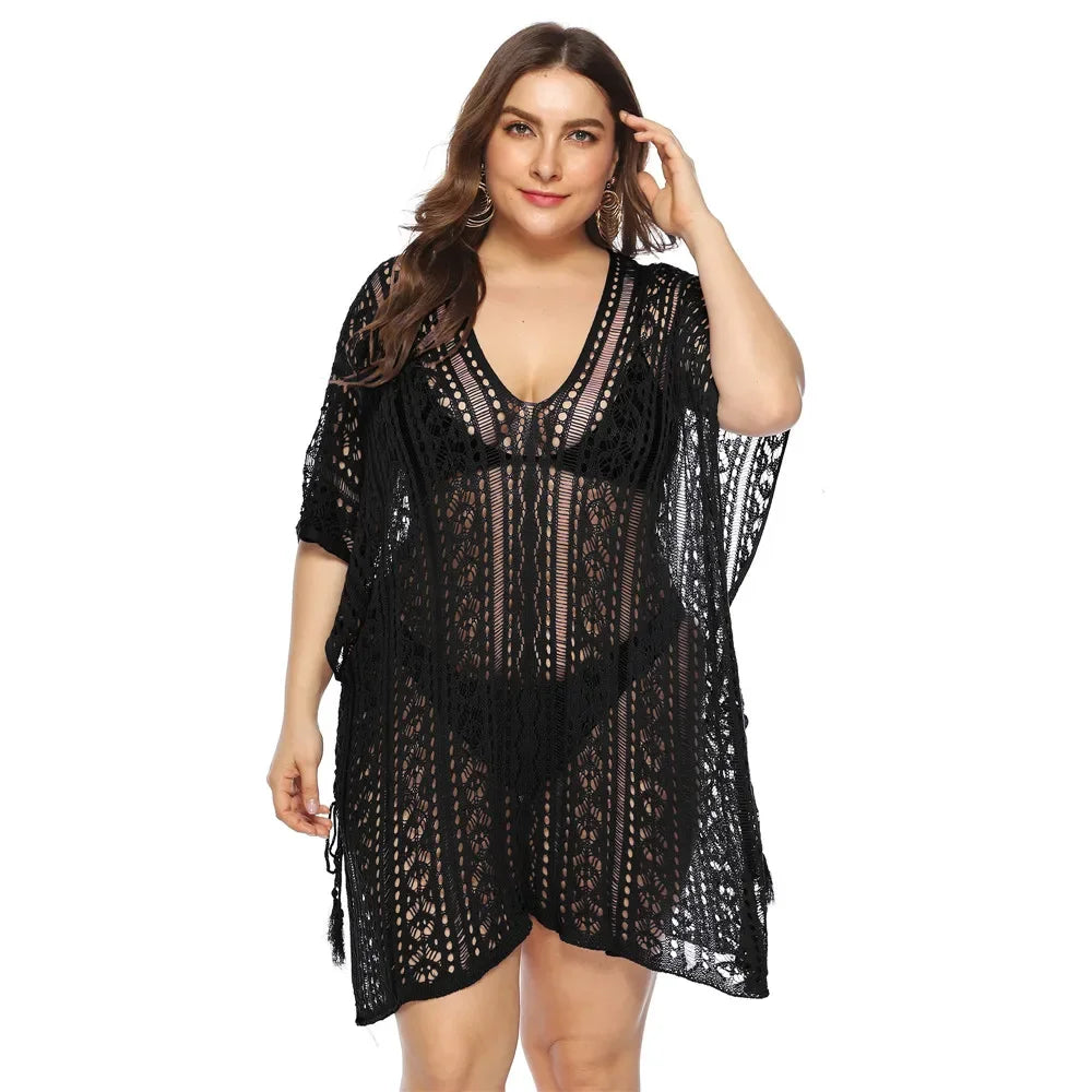 Grande taille Robe De Plage tunique maille unie Bikini couvrir maillot De Bain vêtements De Plage amples maillots De Bain pour les femmes Robe Robe De Plage