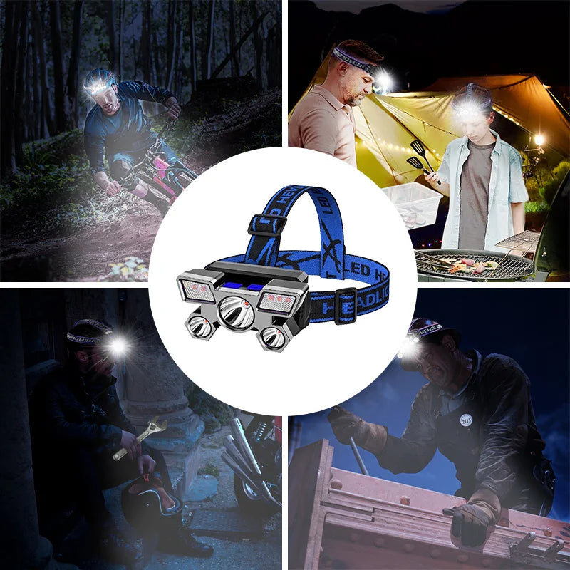 USB Rechargeable Portable Sauna Lamp, 5-LED Torch with Built-in Battery, Ideal for Work, Fishing, or Camping