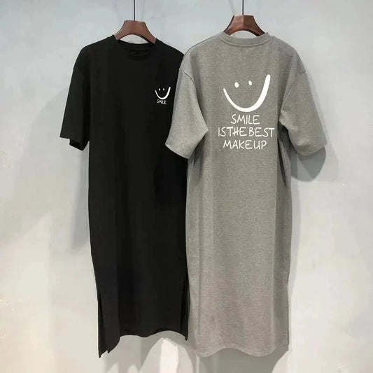 Vestido tipo camiseta de manga corta para mujer, suelto, de largo medio, por encima de la rodilla, nueva colección de verano