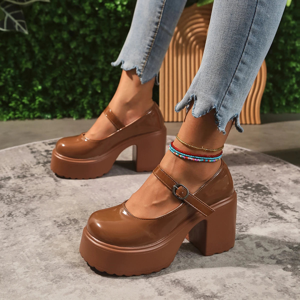 Chaussures Mary Jane noires à talons très hauts pour femme 2026, escarpins gothiques à plateforme épaisse, grande taille, avec boucle de cheville, chaussures de soirée Lolita 42
