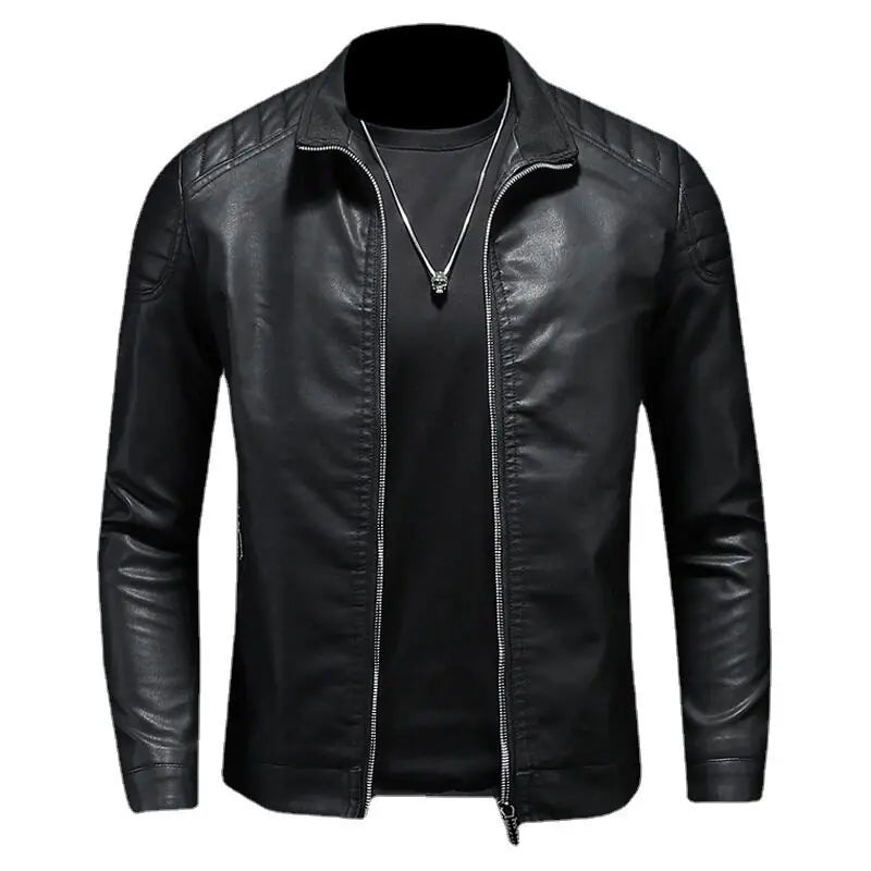 Veste de moto en cuir PU pour homme, col montant, coupe-vent décontracté, vêtements ChimMens, noir, bleu, hiver, 2024