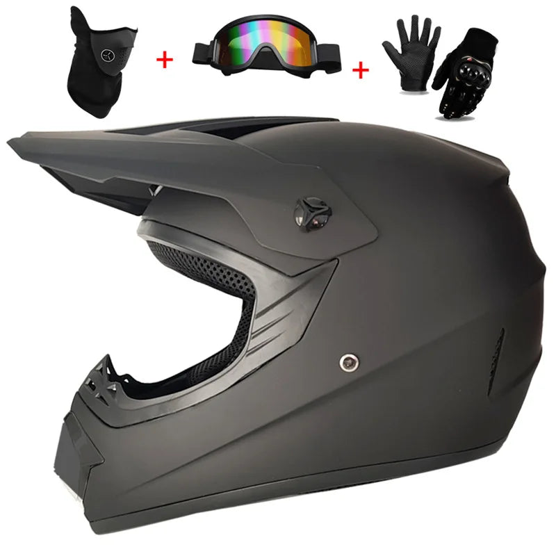 Kids Full Face Motorcycle Helmet, Youth Motocross Helmets, Off-Road Goggles, Cycling Protective Gloves