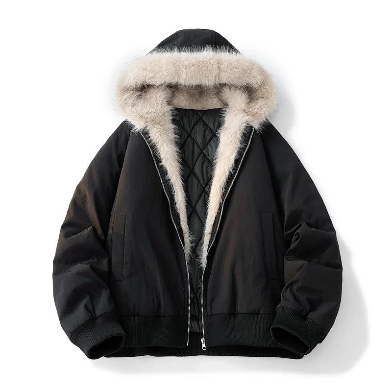 Veste d'hiver homme femmes col de fourrure mode Parka épais manteau chaud surdimensionné veste décontractée ample à capuche américain Streetwear Cool