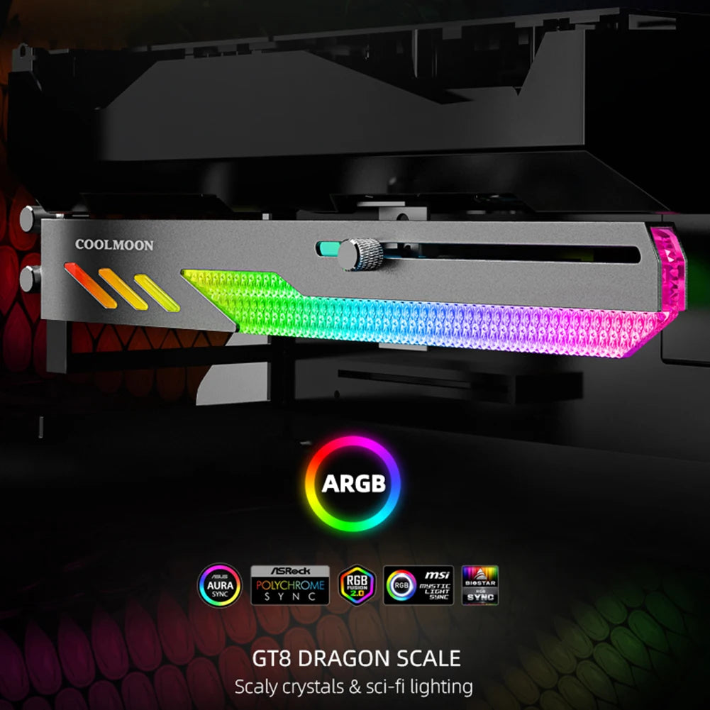 COl'hyMOON-Support de carte vidéo pour ordinateur, support GPU horizontal GT8, support de boîtier PC, kit de refroidissement, 5V ARGB
