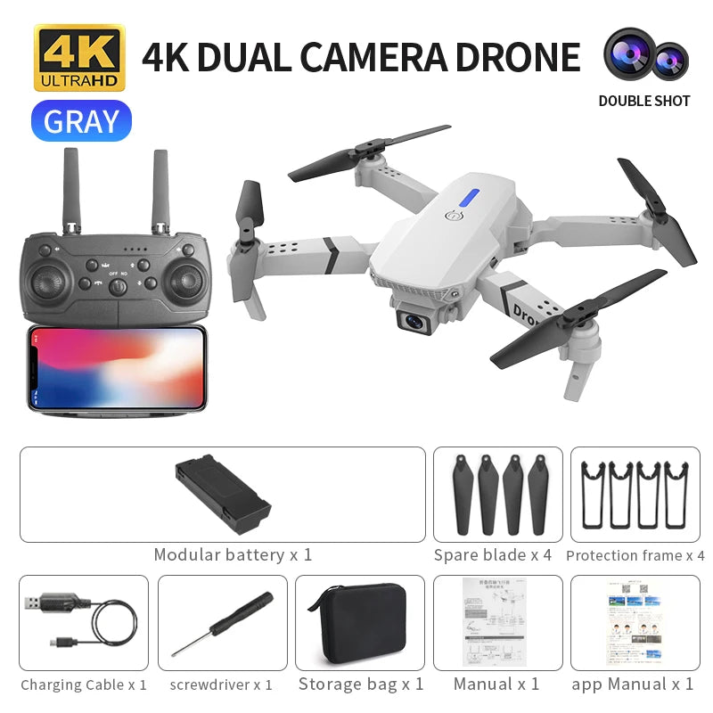 New E88 Pro 2026 Drone, 4K HD Dual Camera, FPV, 13 Minutes Flight Time, Long Range, Foldable RC Quadcopter, Mini E88 Pro Drone, Boys' Toy