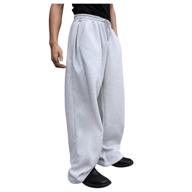 Pantalon hygiénique de couleur unie pour hommes, taille droite avec cordon de serrage, jambe large, coupe ample avec poches, pantalon de sport polyvalent, 2025