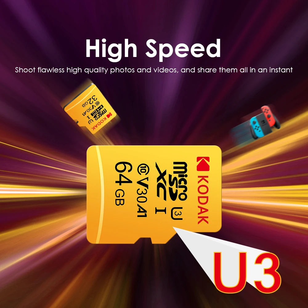 Original Kodak U3 A1 V30 MicroSD 128GB 32GB 64GB 256GB classe 10 cartes 32 64 128 256GB carte mémoire de téléphone vidéo