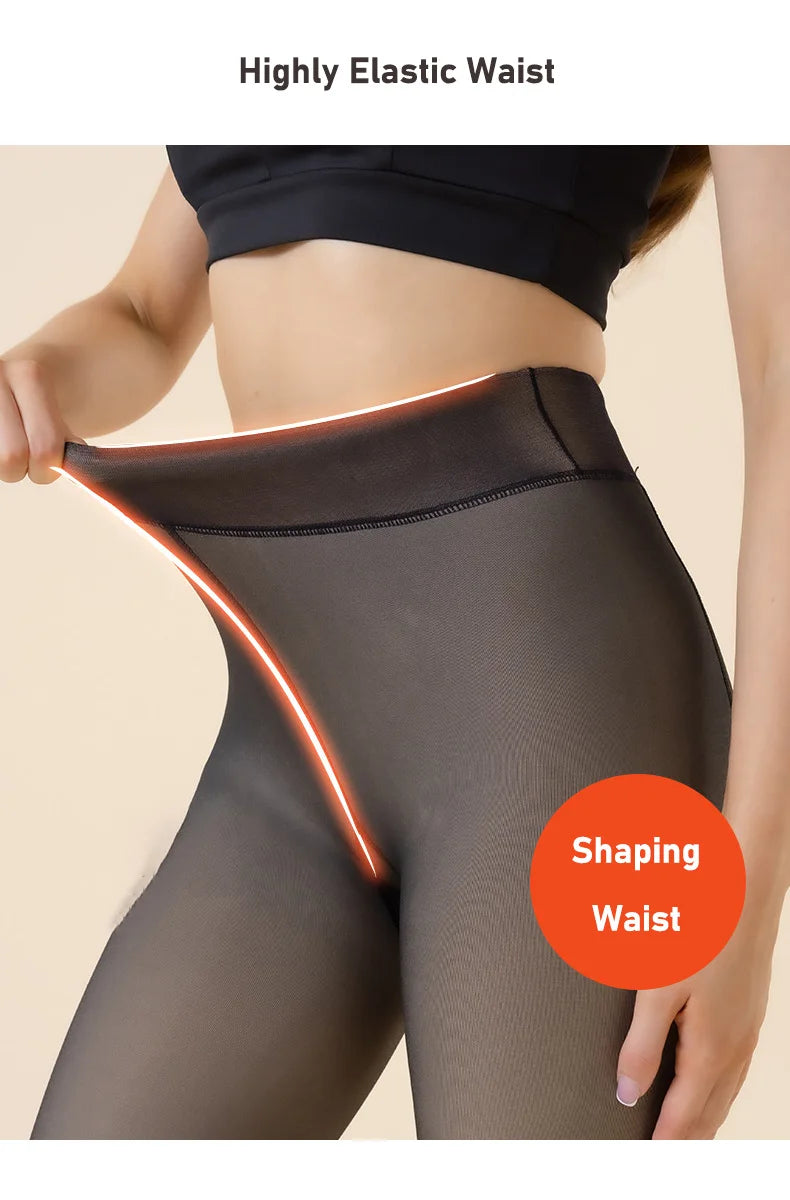Collants thermiques épais pour femmes, collants translucides, bas thermiques, taille haute, élastique, mince, sexy, velours, sourire, leggings, hiver