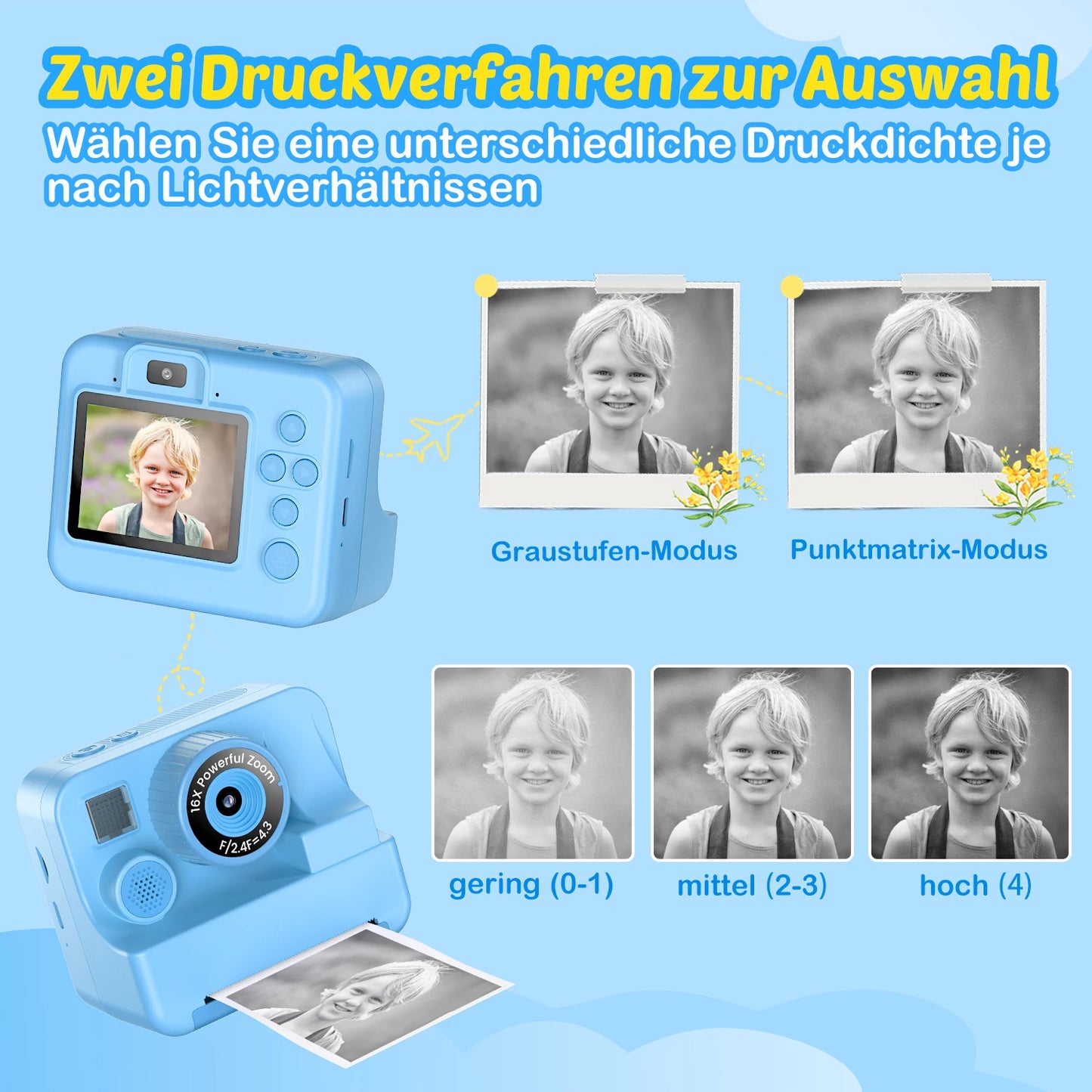 Nouvelle caméra pour enfants abeille caméra instantanée 1080P HD double objectif Selfie appareil photo numérique impression pour filles garçons cadeaux d'anniversaire de noël jouets