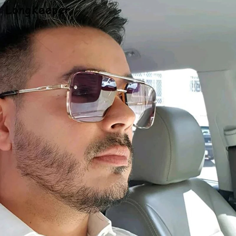 New Gradient Sunglasses for Men Fashion Metal Big Frame Sunglasses Luxury Brand Design Sunglasses for Men