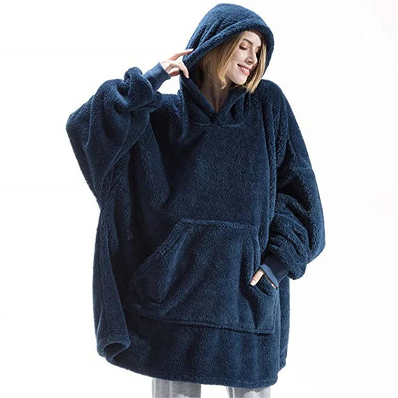 Femmes hiver épais chaud vêtements d'extérieur à capuche solide élégant doux Double polaire veste unisexe poche pull longs sweats à capuche vêtements de maison