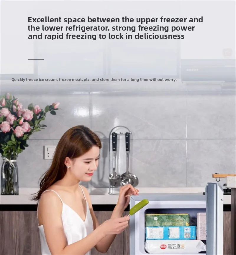 Refrigerador de doble puerta para apartamento de alquiler, pequeño refrigerador doméstico con congeladores profundos, refrigerador de bajo consumo de nivel uno