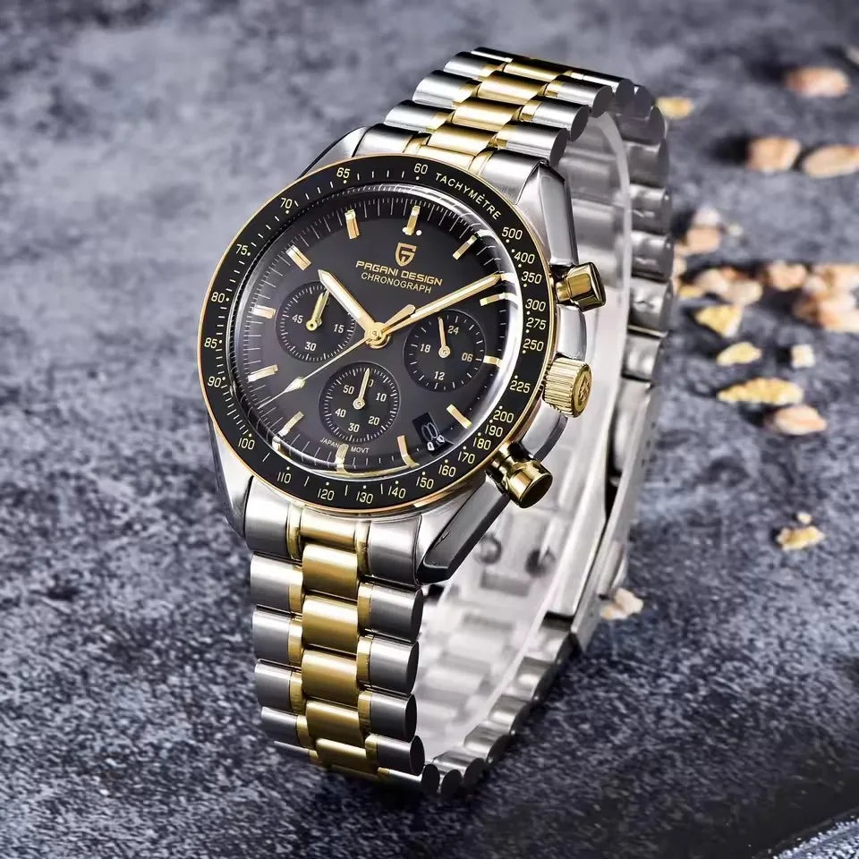Montre à quartz de luxe pour hommes — chronographe VK63, miroir saphir AR, lumineuse, cadeau 2025