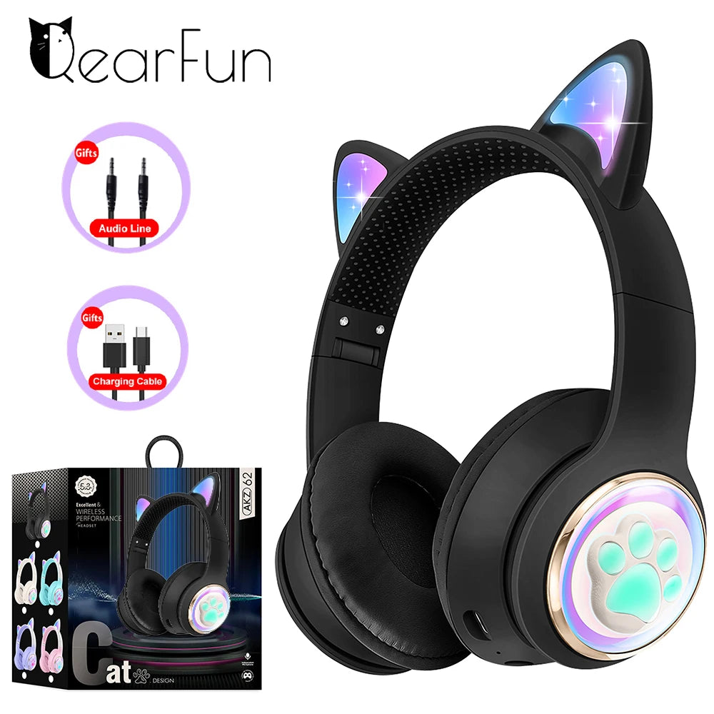 RGB Cat Ear Wireless Headphones for PC, Cute 3D Space Capsule Bluetooth Headset, Foldable Gaming Headphone, Gifts for Kids Girls