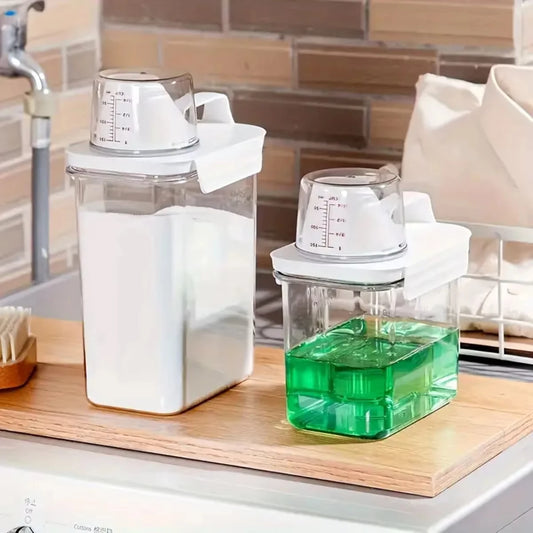 Distributeur hermétique de détergent à lessive, boîte de rangement de poudre, récipient de liquide de poudre à laver transparent avec couvercles, pot