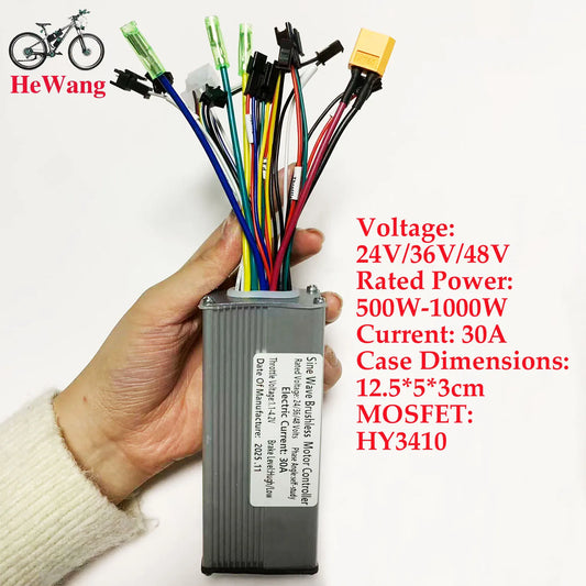 Contrôleur Moteur Sinusoïdal 24V/36V/48V — 3 Modes 500W/750W/1000W Vélo Électrique