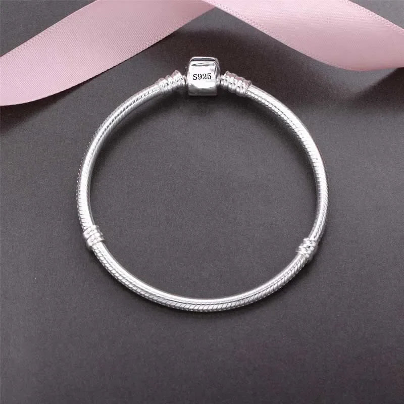 Joyas finas originales hechas a mano, Pulsera de abalorios de plata de ley 925, suave y lisa, de hueso de serpiente, para mujeres