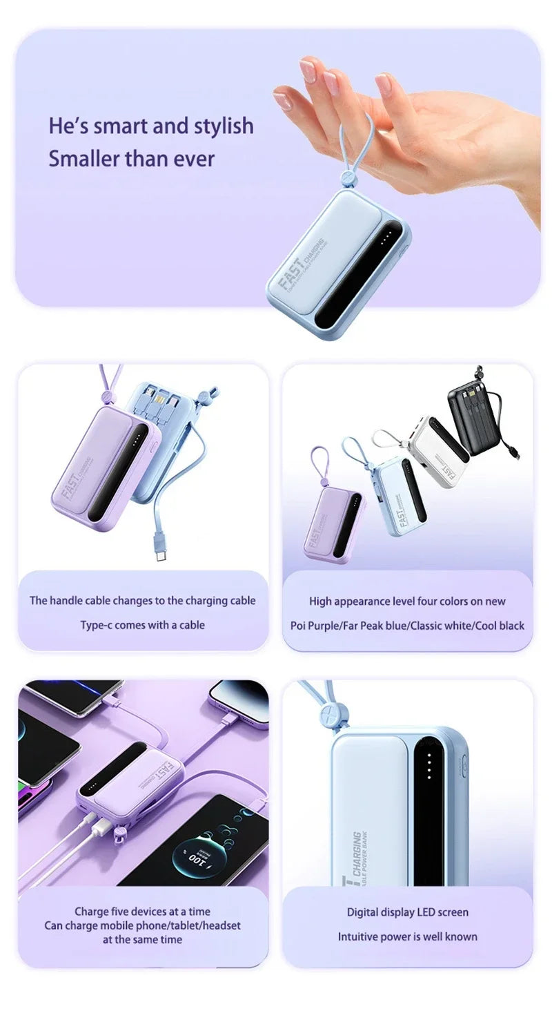 Batería externa Lenovo 120W 500000mAh de gran capacidad con 4 cables en 1, pantalla digital inteligente, batería portátil ligera para iPhone, nueva