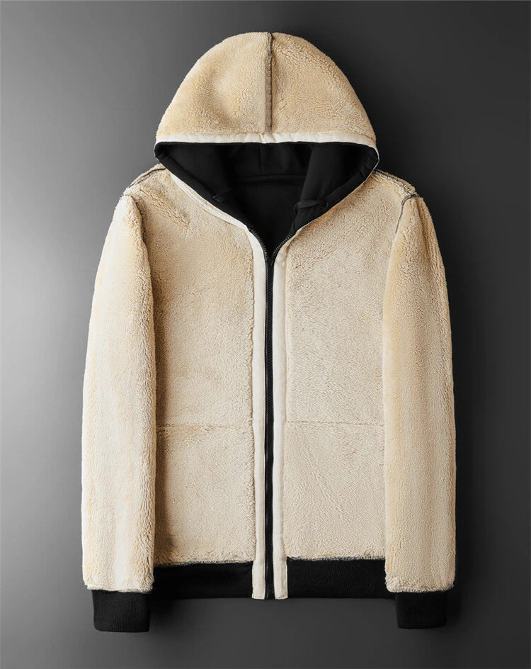 Veste à capuche en laine d'agneau pour homme et femme, manteau chaud, manches longues, sweats à capuche zippés, décontracté, sport, sourire, noir, hiver