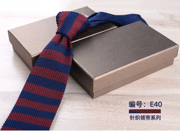 Corbatas de punto retro con rayas para hombres, estilo británico informal, formal de negocios, azul marino, rojo, marrón, corbatas hechas a mano, corbatín para esmoquin