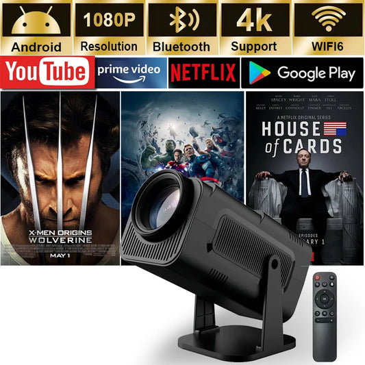 Android 11 4K Projector 2025, Native 1080P Resolution, 390 ANSI, HY320 Mini, Dual Wifi6, BT5.0, 1920*1080P, Portable Cinema, Upgraded HY300 Projector