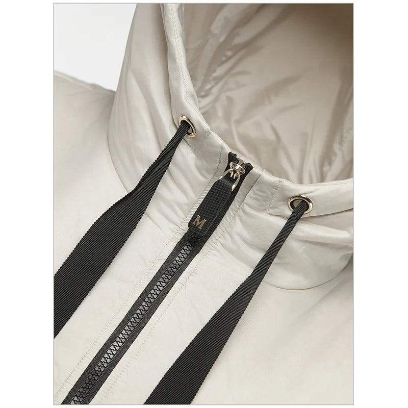 Chaleco de mujer Schinteon camel tipo capa de plumas con capucha holgado sin mangas, chaleco sólido de moda, chaqueta de otoño invierno 2025 nuevo