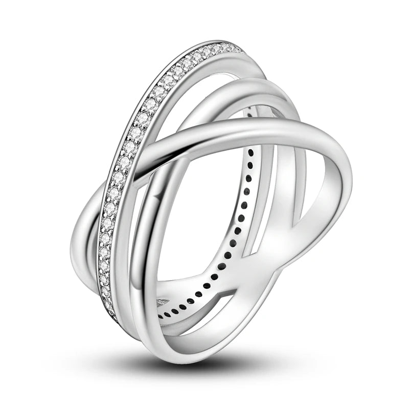 925 Sterling Silver Rings, Intertwined Line, Zircon Geometric Coiled Rings, Romantic Engagement, Wedding, Valentine's Day, Fine Jewelry, Gift