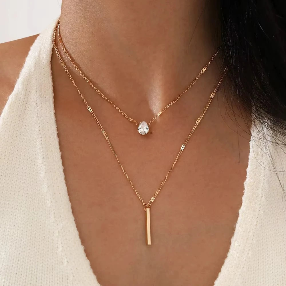 Women's Zircon Pendant Necklace, Multi-layer Chain, Choker, Fashionable, Shiny, Party Jewelry, Gift