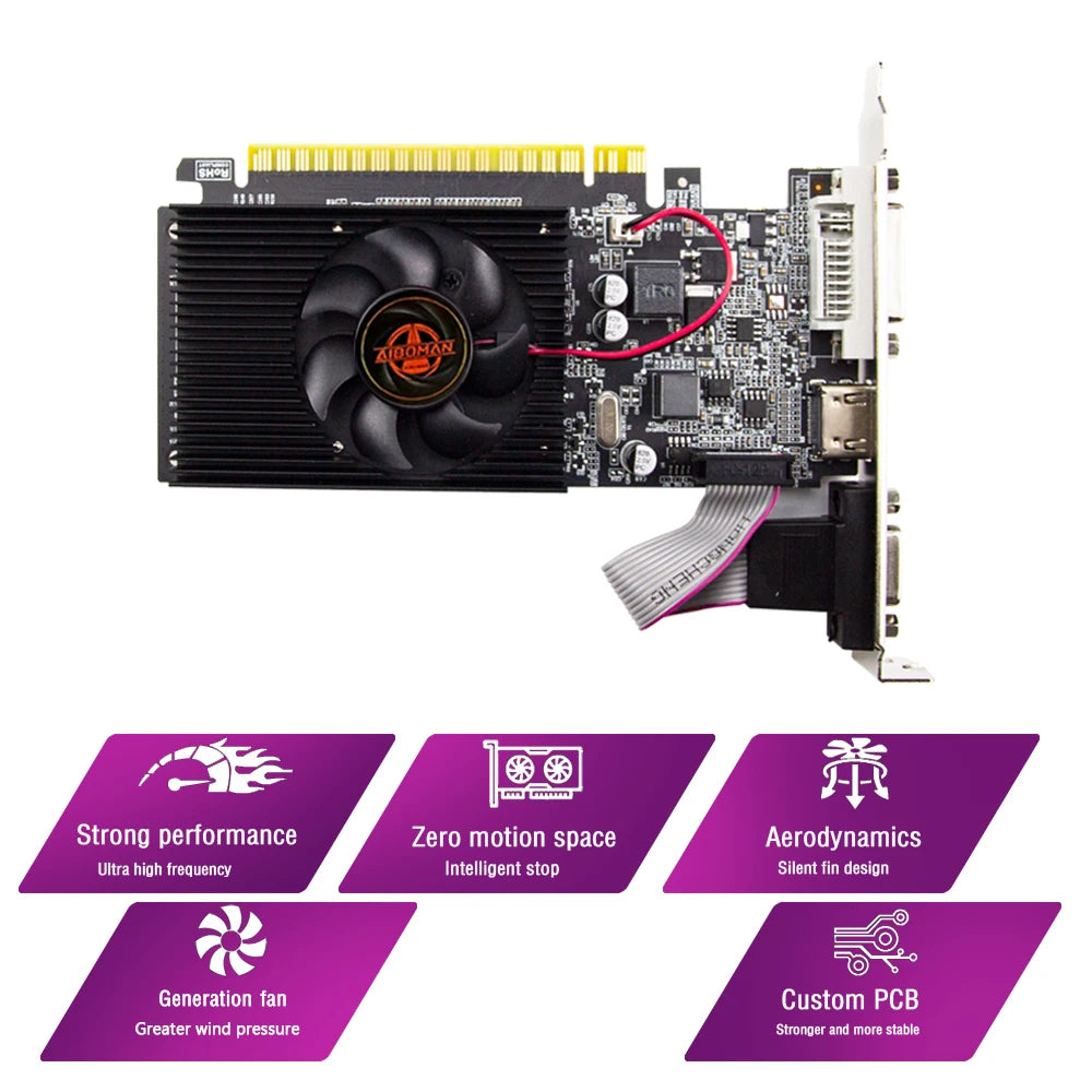 AIBOMAN GT610 1G/2G DDR3 carte vidéo NVIDIA GeForce carte graphique PCIE X16 2.0 HD DVI VGA 1800MHz 64Bit GPU cartes vidéo pour ordinateur