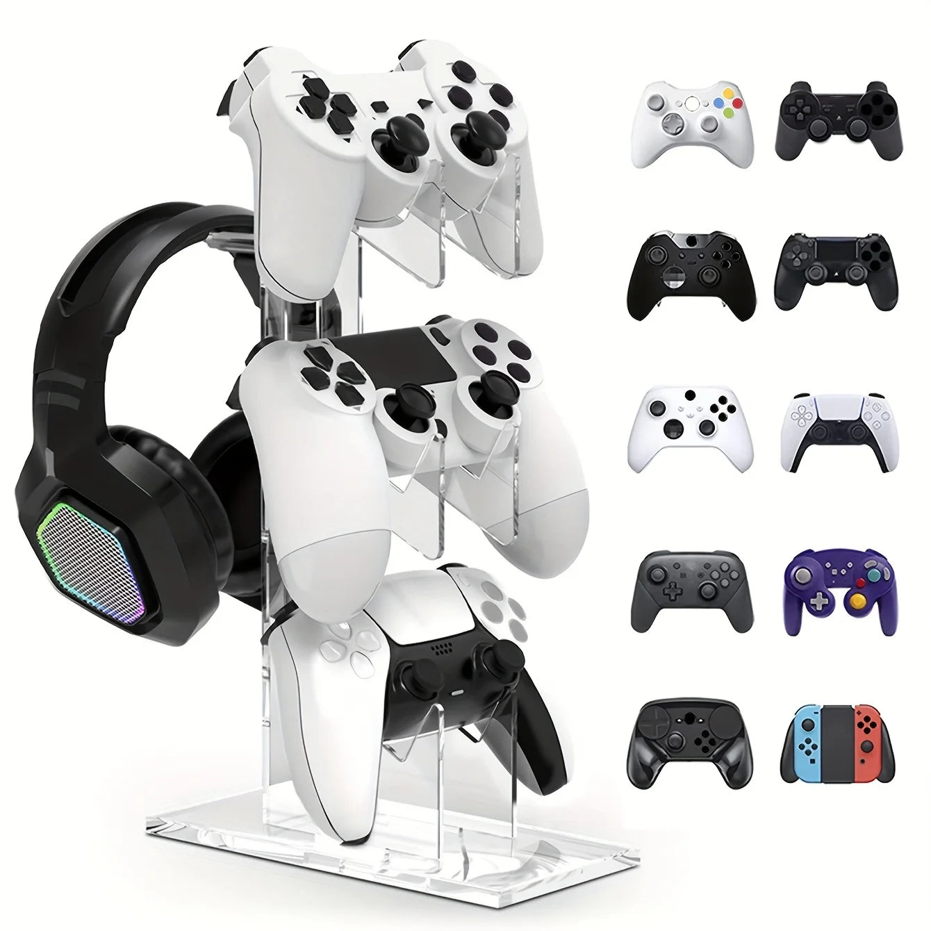 Universal 3-Layer Controller Stand, Sauna Phone Holder, Gaming Accessories for PS5, PS4 Storage Stand, Black, White, Transparent