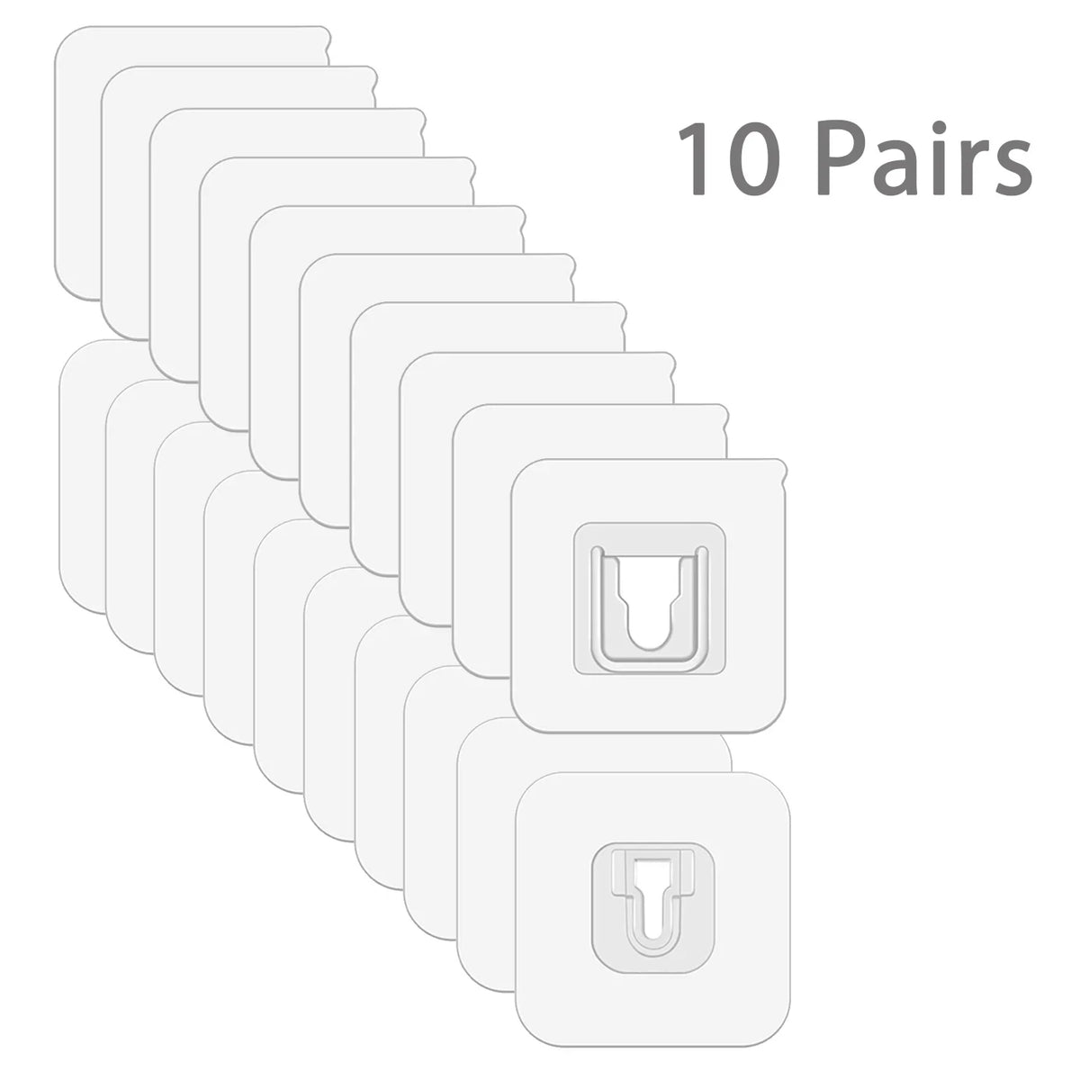 10 pares de ganchos de pared adhesivos fuertes, de doble cara, de gancho y bucle, adhesivos transparentes, ventosa