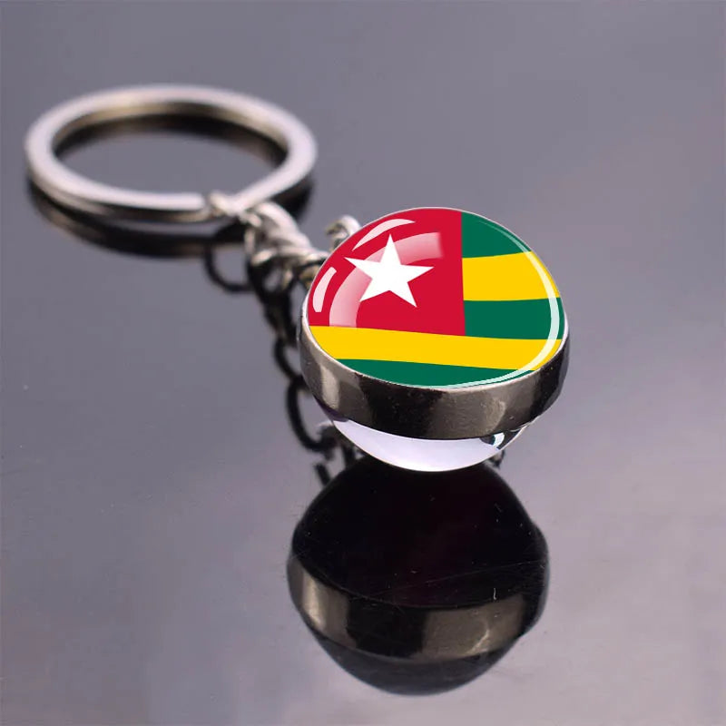 African Flag Keychain, Algeria, Somalia, Tunisia, Morocco, Egypt, National Flag, Double-sided Glass Ball Pendant, Gift