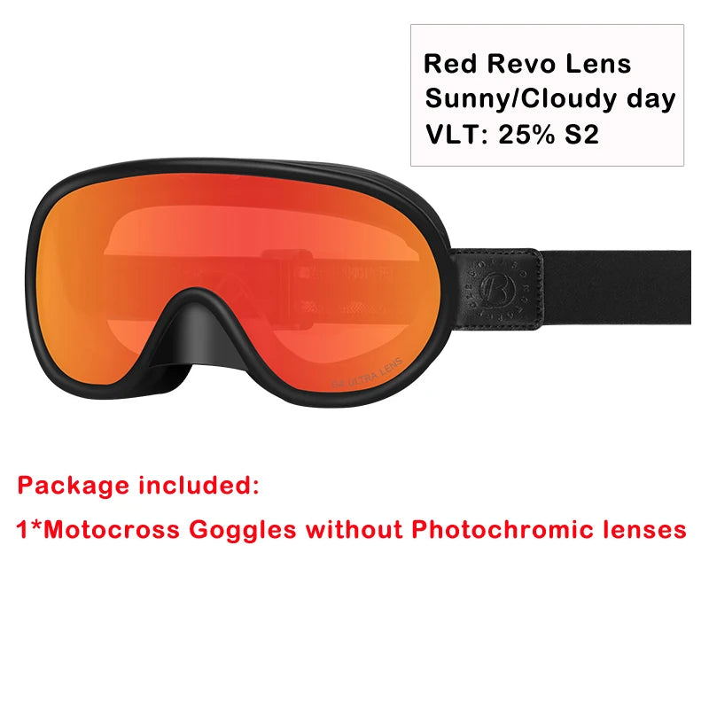 BOLLFO Vintage Photochromic Motorcycle Goggles Motocross Riding Gear UV400 Anti-Fog Ski Snowmobile Snowboard Goggles