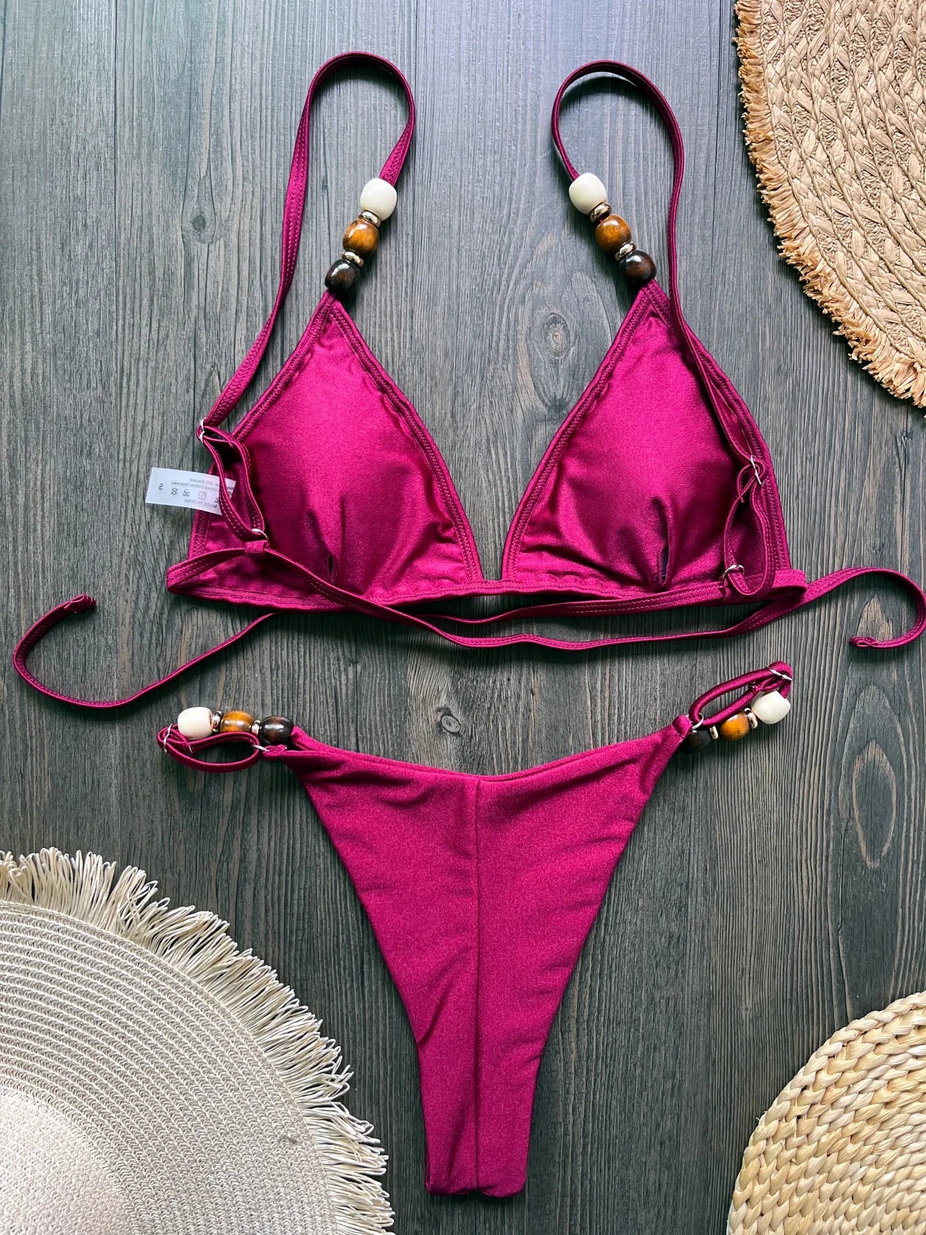 Sexy marron Bikini ensemble 2026 femmes perles sangle trou sur Push Up soutien-gorge string maillot de bain brésilien plage maillot de bain Micro maillots de bain