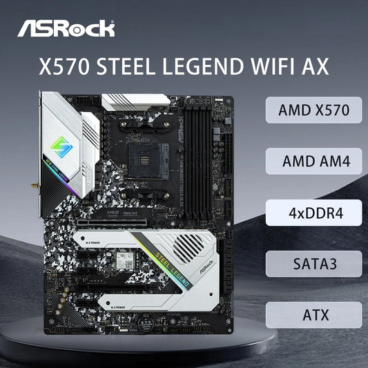 Carte mère ASRock X570 STEEL LEGEND WIFI AX prenant en charge les processeurs 5500 5600 5600X 5700X 5700x3D 5800x3D, 4xDDR4 128 Go, AMD AM4, HDMI, ATX