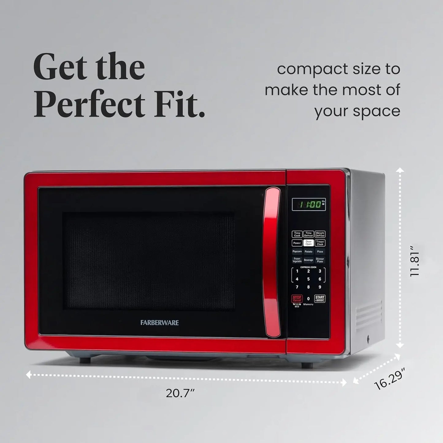 1,1 Cu. Pied. Micro-ondes de comptoir – 1000 W, cuisson automatique, dégivrage, facile à nettoyer, verrouillage pour enfants, rouge métallisé
