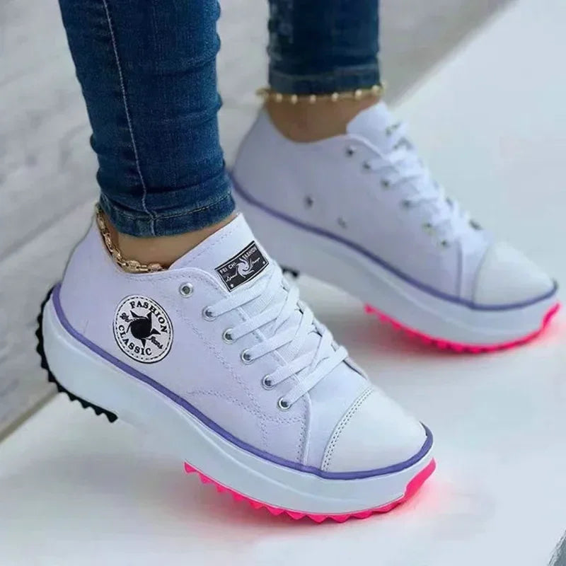 Baskets Toile Femme 2025 — Chaussures Décontractées Plates à Lacets