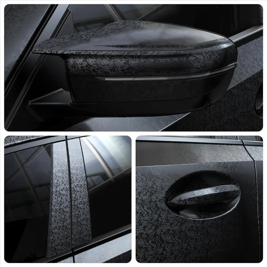 Pegatina de coche de vinilo, película negra cósmica Bon, mate, Meta forjado para motocicleta, pegatinas exteriores de coche, pegatina adhesiva de fibra de carbono