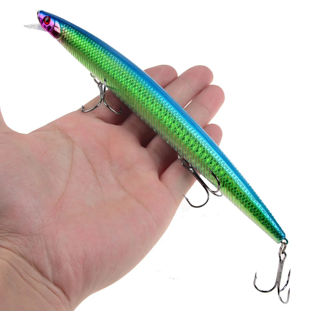Leurre de pêche au vairon en plastique, appât Éldur, manivelle laser, gros faux poissons, appâts de pêche en mer, 16 couleurs, 18cm, 24g