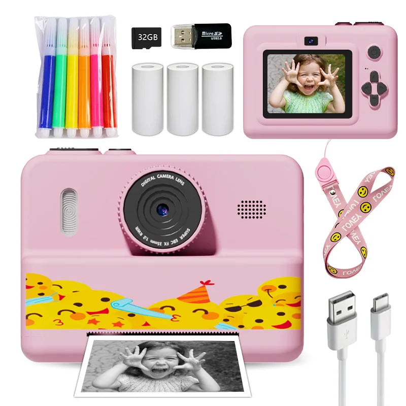 Cámara digital para niños con impresora instantánea, miniimpresora, pantalla de 2,8 pulgadas, vídeo, impresora térmica portátil, cámara para niños con impresora