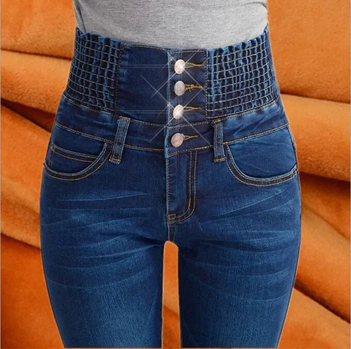 Women's Thick Black Fleece Jeans, Combat Apparel, Winter Collection