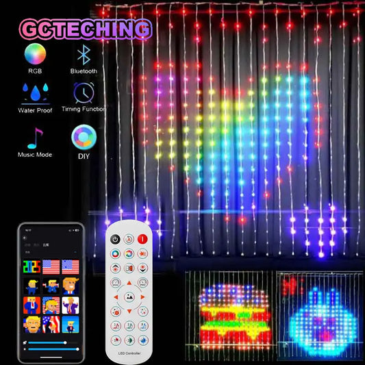 Rideau lumineux Led intelligent, guirlande du nouvel an, guirlande lumineuse féerique RGB, affichage du changement de musique, pour fenêtre, décoration de salle de noël