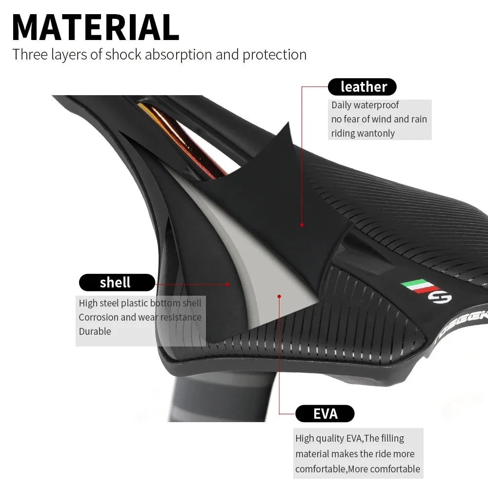 Selle de vélo de route TOSEEK MTB, EVA + cuir en super fibre, design ergonomique, large et confortable, long trajet, ultra-légère, siège creux TT