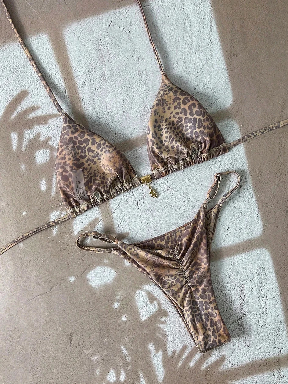 Micro bikini pour femmes, maillot de bain deux pièces, vêtements de bain pour femmes, maillot de bain 2026, sexy, imprimé léopard, push-up, string, ensembles de bikinis, vêtements de plage, été