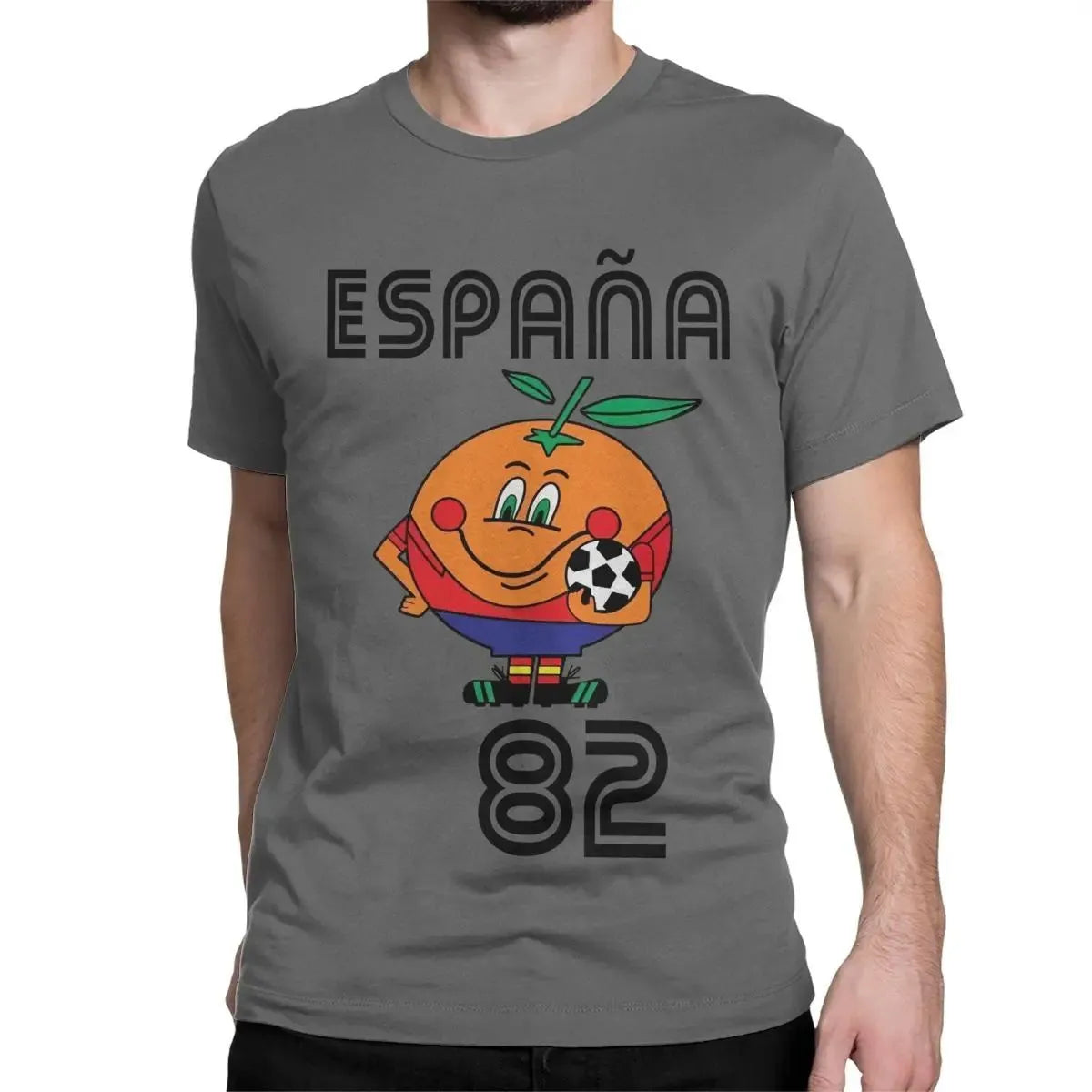 T-shirt homme football rétro — mascotte espagnole 1982, col rond