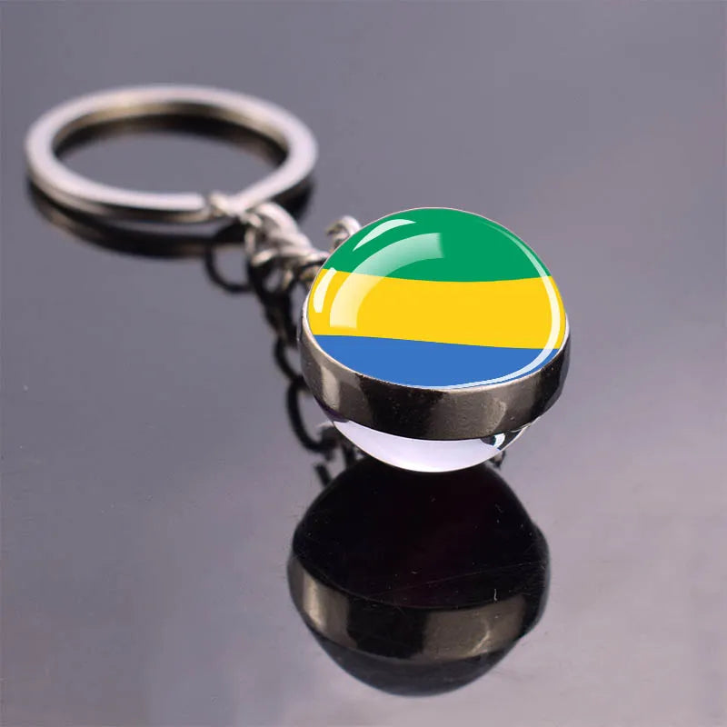 African Flag Keychain, Algeria, Somalia, Tunisia, Morocco, Egypt, National Flag, Double-sided Glass Ball Pendant, Gift