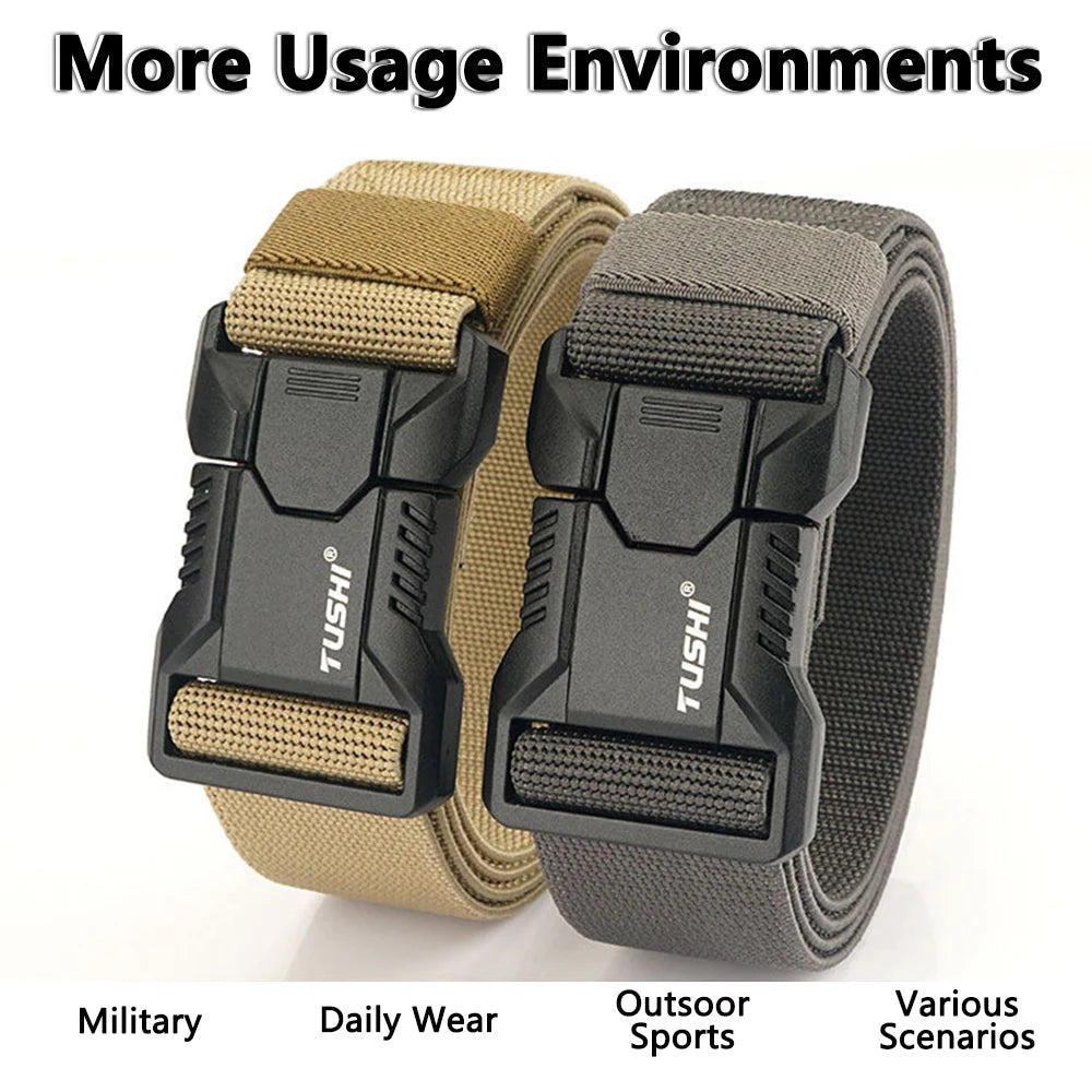 TUSHI – ceintures élastiques à boucle enfichable en alliage d'aluminium pour hommes, ceinture tactique Durable, Cowboy, ceinture militaire en plein air, chasse
