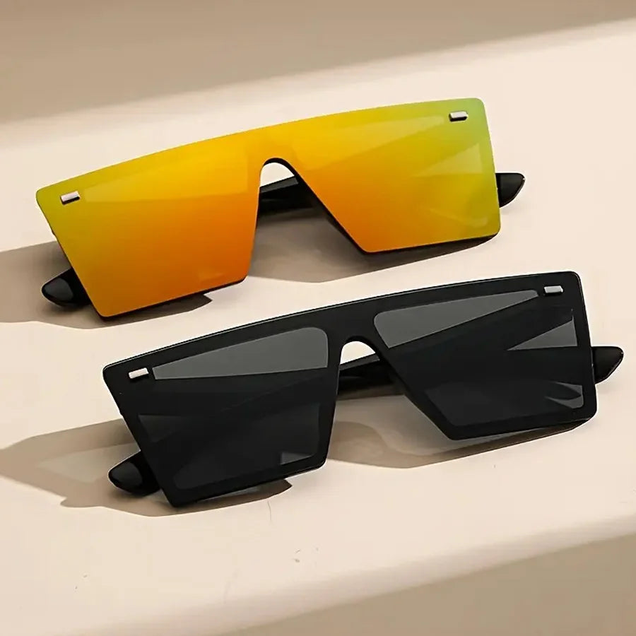 Gafas de sol de montura cuadrada extragrande para mujer, 2 piezas, estilo casual, retro Y2K, decoración de playa y calle